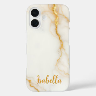 Coques iPhone 16 Nom de marbre Elegant Gold Parties scintillant