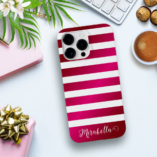Coque Pour Pour iPhone 14 Pro Max Nom de monogramme élégant Grilles roses et blanche