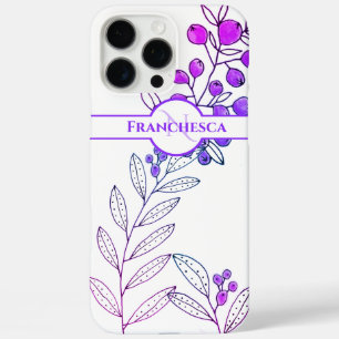 Coques iPhone 16 Pro Max Nom de monogramme personnalisé Feuilles Baies rose