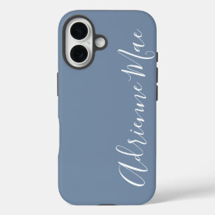 Coques iPhone 16 Nom de monogramme simplement personnalisé bleu pou