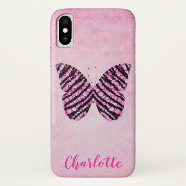 Coques Case-Mate iPhone Nom de papillon rose Monogramme (Dos)