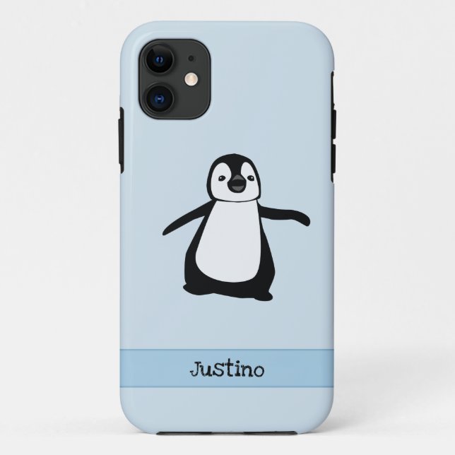 Coques Case-Mate iPhone Nom de pingouin blanc bleu blanc personnalisé (Dos)