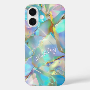 Coques iPhone 16 Nom de script blanc sur l'Arrière - plan Opal