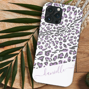 Case-Mate iPhone Case Nom de script élégant lilas gris imprimé léopard