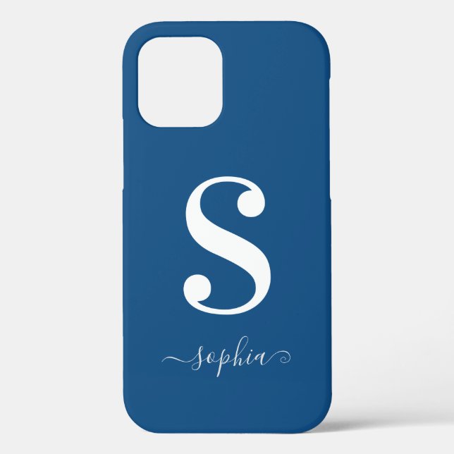 Coques Case-Mate iPhone Nom de script gris monogramme blanc minimal sur bl (Verso)