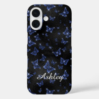 Nom de script moderne Blue Silver Papillons