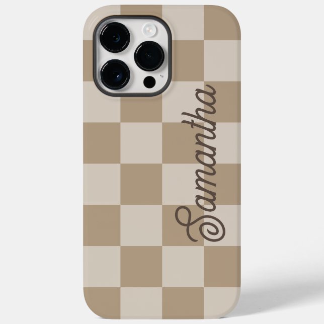 Coques Case-Mate iPhone Nom de script Taupe Beige Checkers (Verso)
