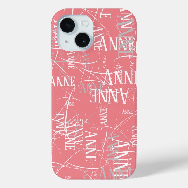 Coques Case-Mate iPhone Nom de typographie Motif rose (Verso)
