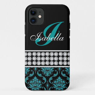 Case-Mate iPhone Case Nom du monogramme Black Turquoise Damask iPhone 5 