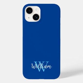 Coque Pour iPhone 14 Nom du monogramme bleu personnalisé