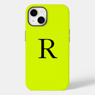 Coque Pour iPhone 14 Nom du monogramme Chartreuse jaune néon