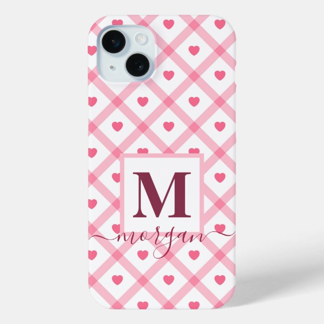 Coques Case-Mate iPhone Nom du monogramme Cute Girly Pink Heart (Verso)