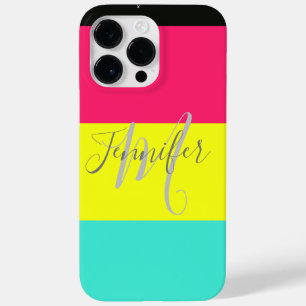Coque Pour Pour iPhone 14 Pro Max Nom du monogramme de bande de blocs de couleur noi