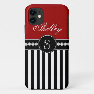 Coques Pour iPhone Nom du monogramme de la fille Red Black Stripes