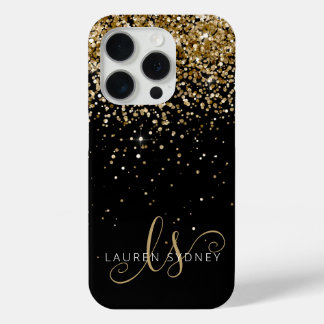 Coque iPhone 15 Pro Nom du monogramme de la Parties scintillant d'or
