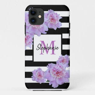 Case-Mate iPhone Case Nom du monogramme Fleur rose Fleur noire Bande pou