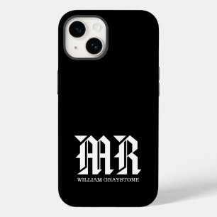 Coque Pour iPhone 14 Nom du monogramme MR Noir et blanc