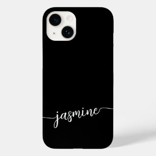 Coque Pour iPhone 14 Nom du monogramme noir de la fille Script de signa
