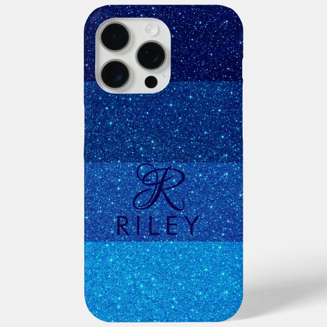 Coques Case-Mate iPhone Nom du monogramme parties scintillant bleue (Verso)
