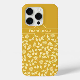 Coque iPhone 15 Pro Nom du monogramme personnalisé Feuilles marguerite