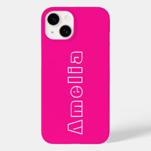 Coque Pour iPhone 14 Nom du monogramme rose chaud personnalisé