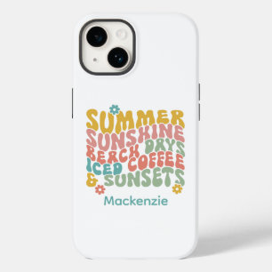 Coque Pour iPhone 14 Nom du monogramme rose d'été Super