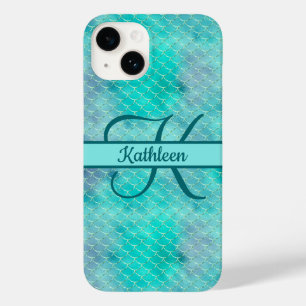 Coque Pour iPhone 14 Nom du monogramme Sirène initiale bleu pourpre ver