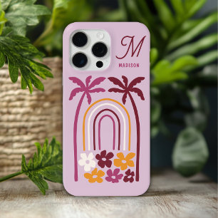 Coque iPhone 15 Pro Max Nom du monogramme Tropical Summer Palm Tree Floral