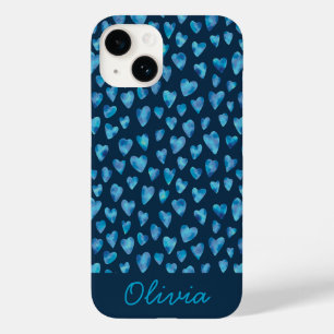Coque Pour iPhone 14 Nom du motif de l'aquarelle bleue