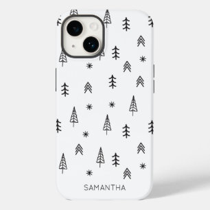 Coque Pour iPhone 14 Nom du Motif minimaliste de la Forêt d'hiver blanc