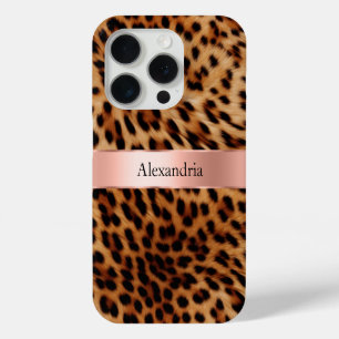Coque iPhone 15 Pro Nom du ruban rose du Rose animal léopard