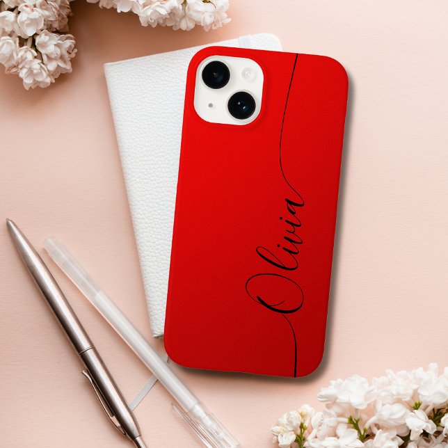 Coques Case-Mate iPhone Nom du script de calligraphie rouge noir élégant (Créateur téléchargé)