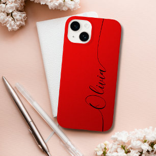 Coque Pour iPhone 14 Nom du script de calligraphie rouge noir élégant