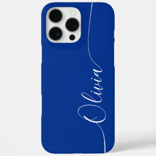 Coques iPhone 16 Pro Max Nom élégant en calligraphie bleu blanc