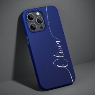Coque Pour iPhone 14 Nom élégant en calligraphie bleu blanc