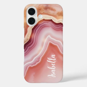 Coques iPhone 16 Nom élégant Marbre Agate Rose Or