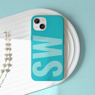Coques iPhone 16 Pro Max Nom en gras Initiales Aqua Blue Custom Monogramme