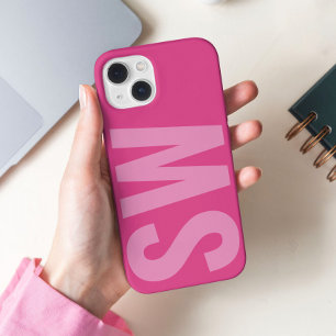 Coques iPhone 16 Pro Max Nom en gras Initiales Fille rose chaud monogramme