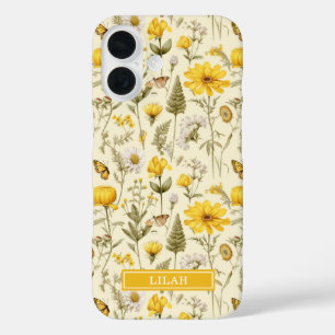 Coques iPhone 16 Nom floral aquarelle botanique jaune