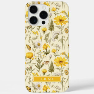 Coques iPhone 16 Pro Max Nom floral aquarelle botanique jaune