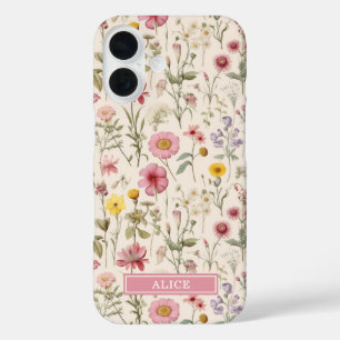 Coques iPhone 16 Nom floral aquarelle botanique rose