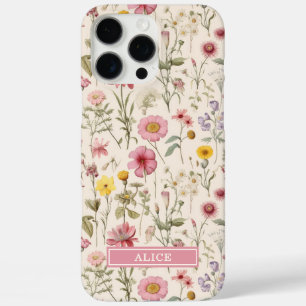 Coques iPhone 16 Pro Max Nom floral aquarelle botanique rose