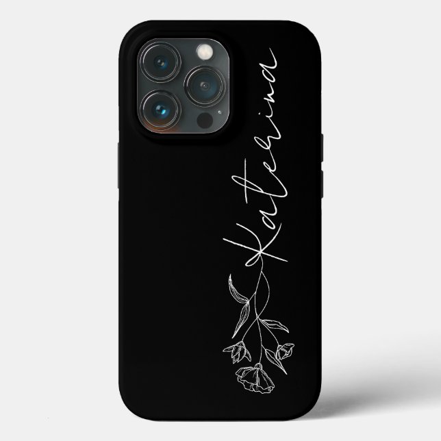 Coques Case-Mate iPhone Nom floral noir et blanc personnalisé (Verso)