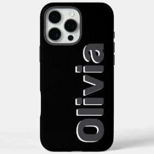 Coques iPhone 16 Pro Max Nom Gris et Noir simple et moderne