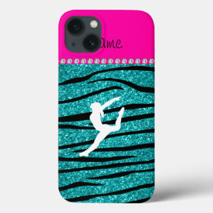 iPhone 13 Case Nom gymnaste turquoise parties scintillant zèbre r