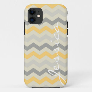 Coque iPhone 11 Nom id gris jaune chevron zigzag zig zag motif