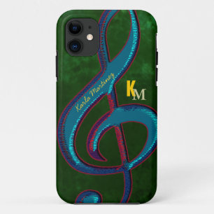 Coque iPhone 11 nom initiales clave note de musique