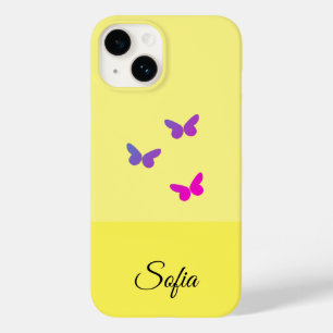 Coque Pour iPhone 14 Nom Jaune Personnalisation Téléphone Couverture.