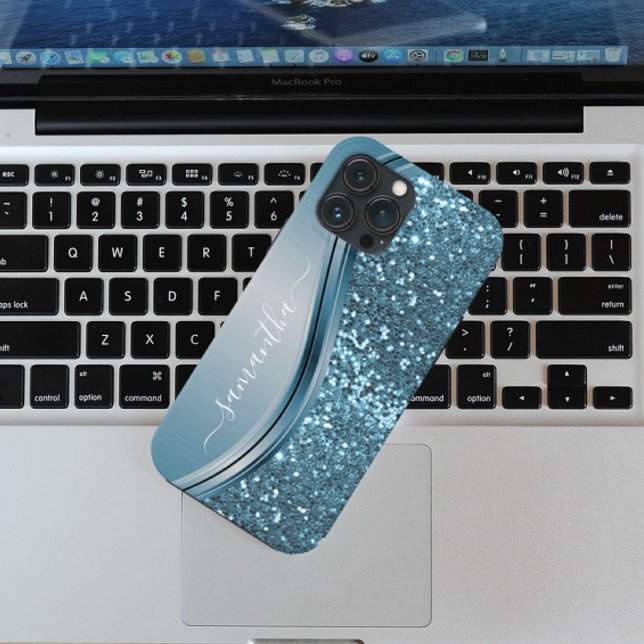 Coques Case-Mate iPhone Nom manuscrit Blue Metal Parties scintillant Look  (Créateur téléchargé)