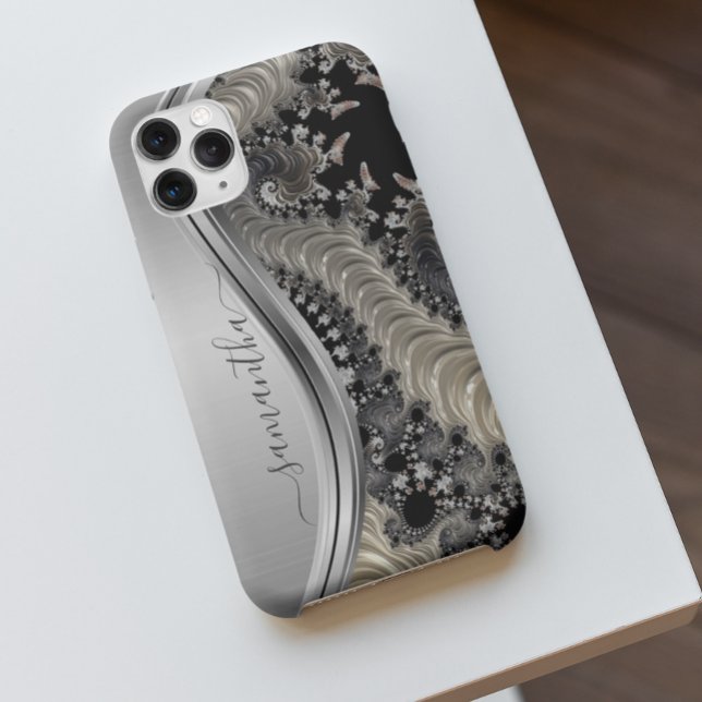 Coques Case-Mate iPhone Nom manuscrit Fractal Argent Or moderne (Créateur téléchargé)